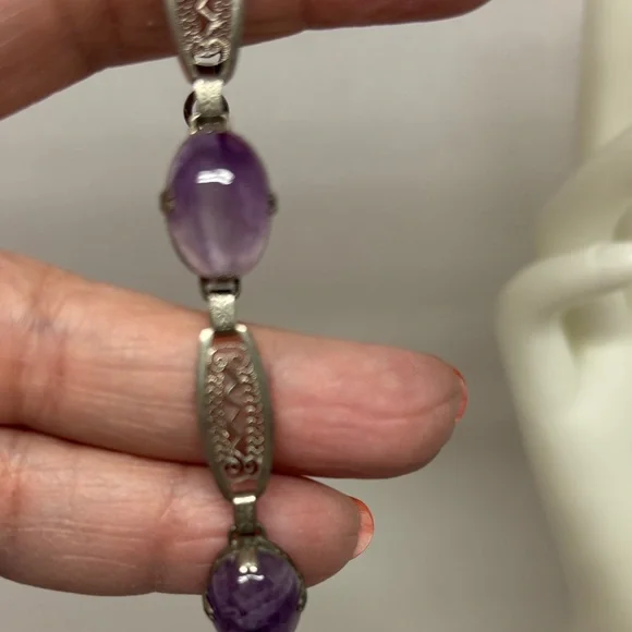 Beautiful Vintage Amethyst and Sterling Bracelet - Picture 10 of 16